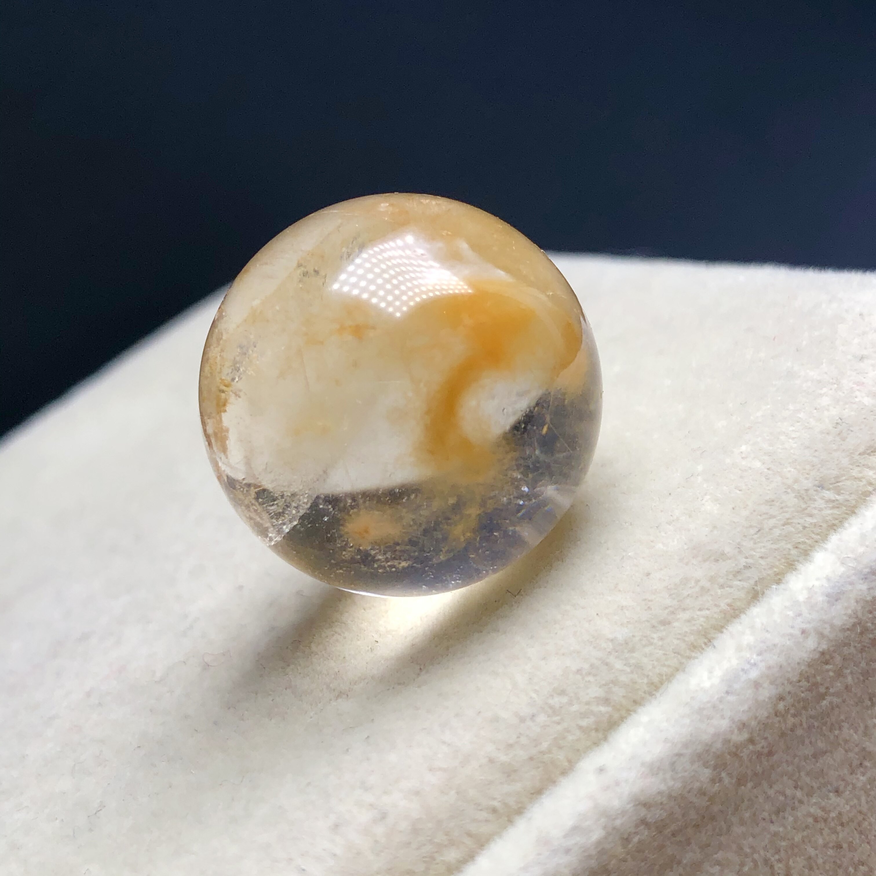 19.2毫米老矿天然水晶黄兔毛团花绒花共生立体晶中晶单珠