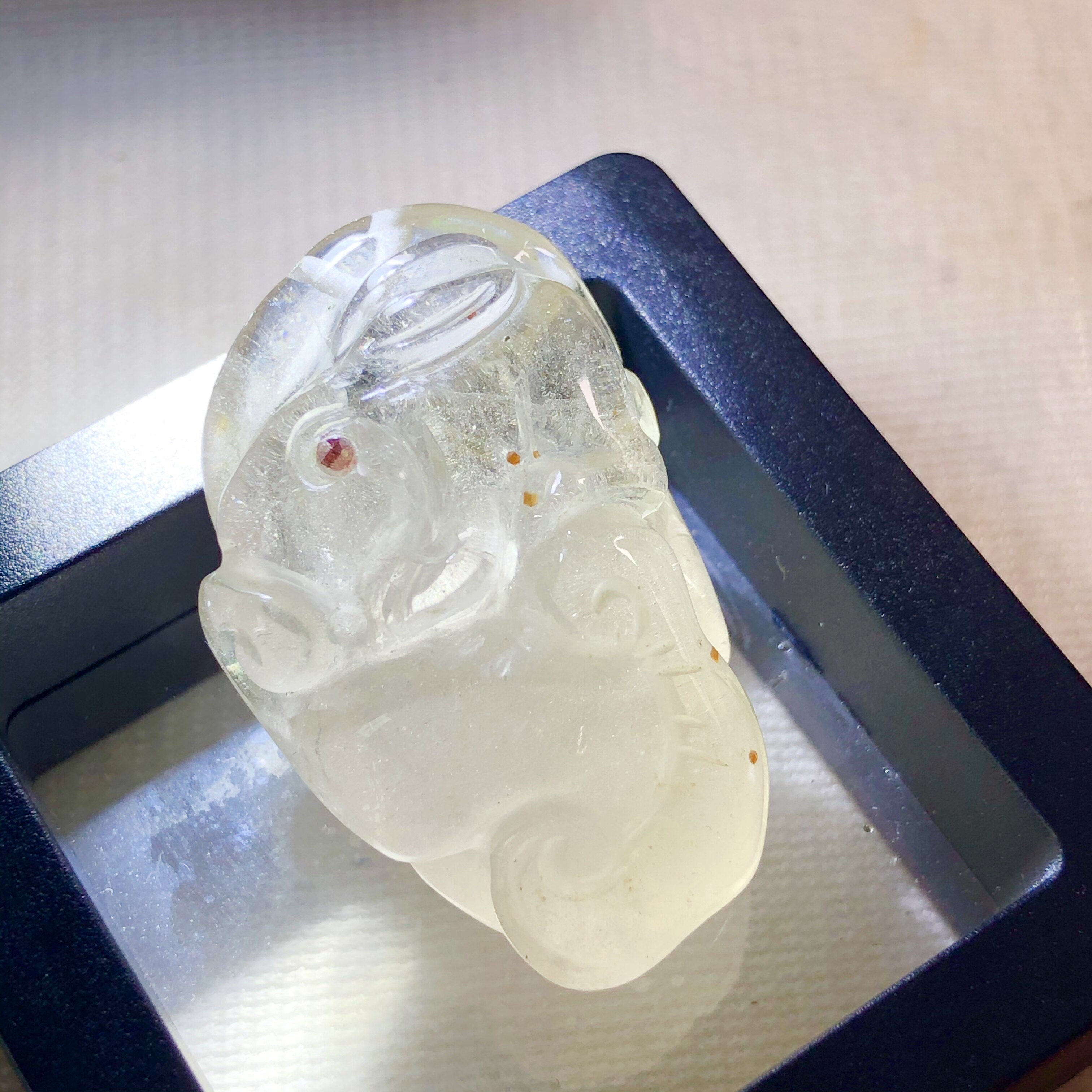 精品好货福利稀有天然俏色全包裹红宝石雕刻兔子水晶吊坠