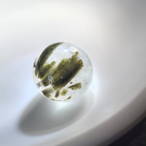 (17.3mm)亏本大漏老矿料天然水晶共生碧玺单珠已经打孔