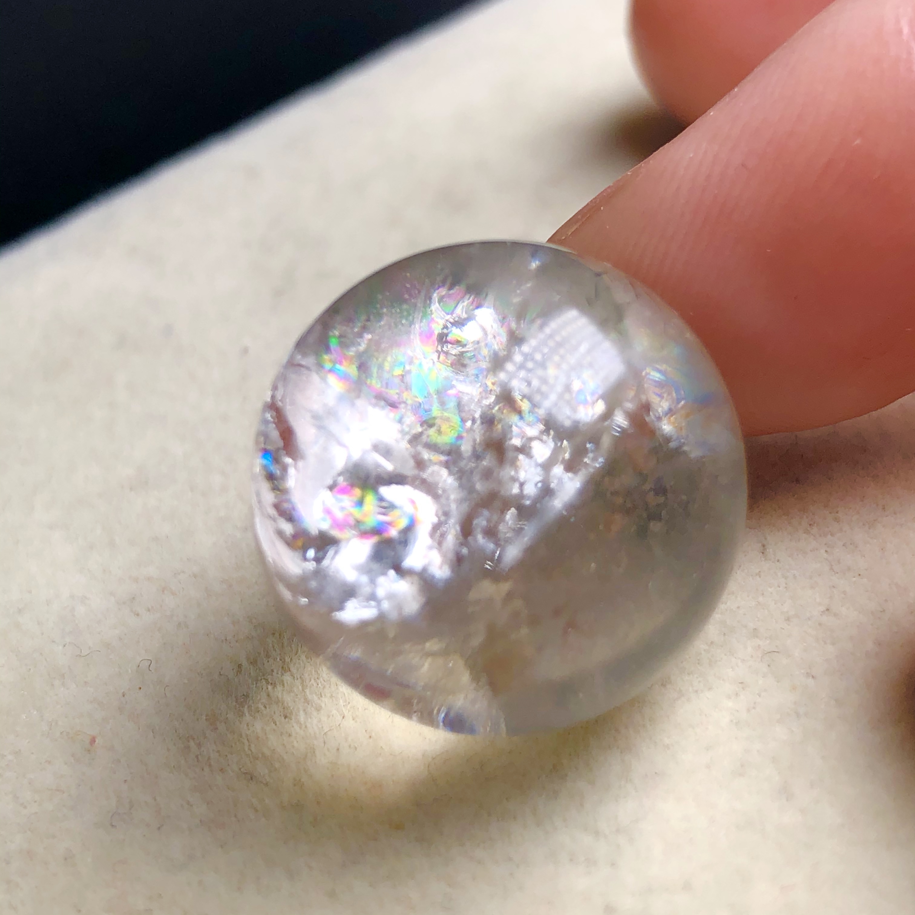 19.2毫米老矿福利天然水晶发晶彩虹骸骨单珠