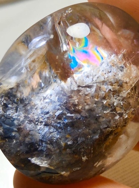 老矿天然包裹彩虹矿石水晶吊坠