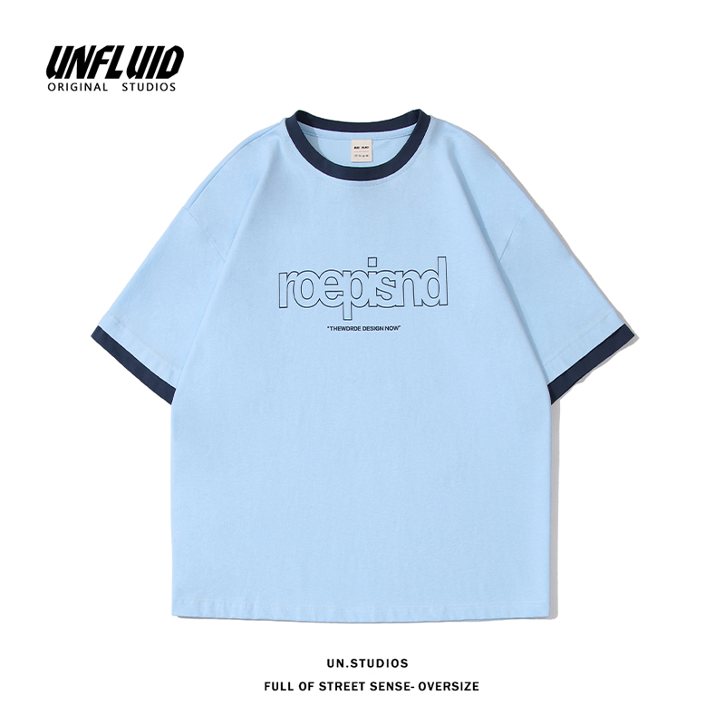 假兩件字母短袖寬鬆夏季港風休閒五分袖