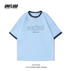 Fake two-piece letter short sleeve loose summer harbour style casual Quarter Sleeve