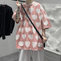 Love print short sleeve T-shirt summer loose trend casual couple half sleeve