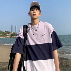 Stitched short sleeve loose and versatile half sleeve top round neck casual T-shirt