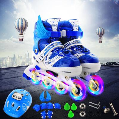 溜冰鞋儿童全套装旱冰鞋可调直排滑冰鞋小孩轮滑鞋男女初学者闪光