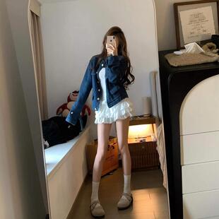 小香风牛仔外套辣妹连衣裙女夏季修身蛋糕裙收腰吊带针织短裙裙子