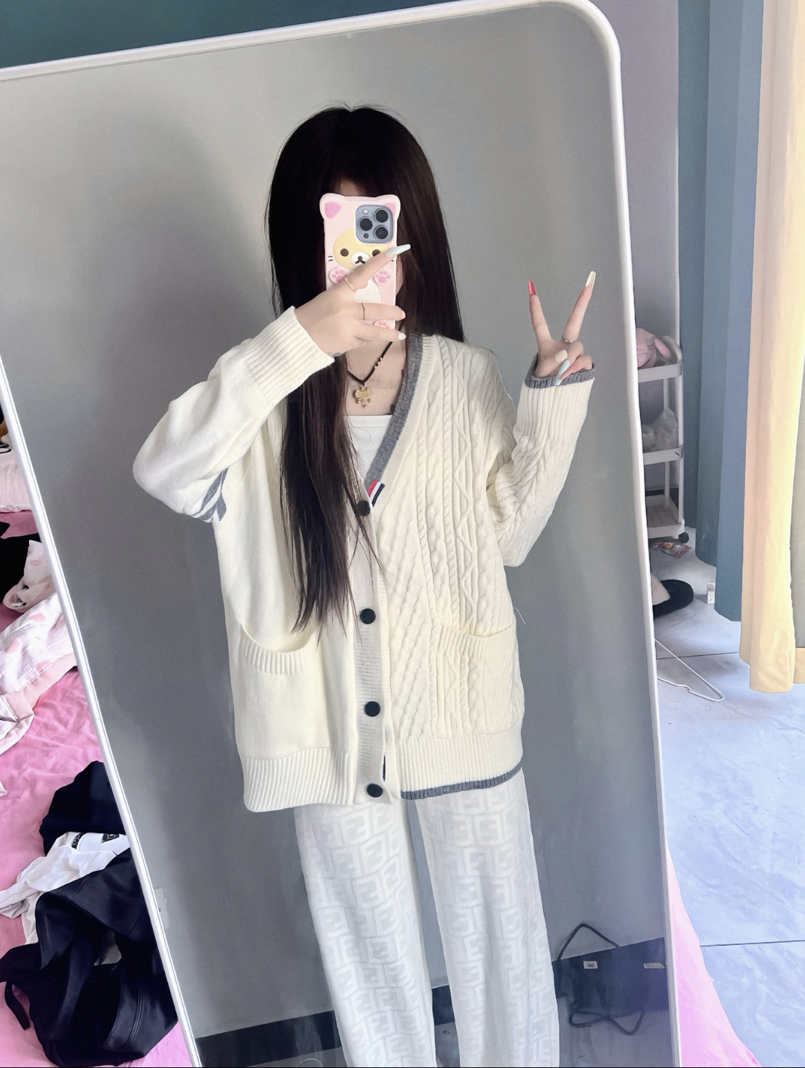 快手网红同款秋冬慵懒宽松毛衣外套女学院风韩版V领针织开衫上衣