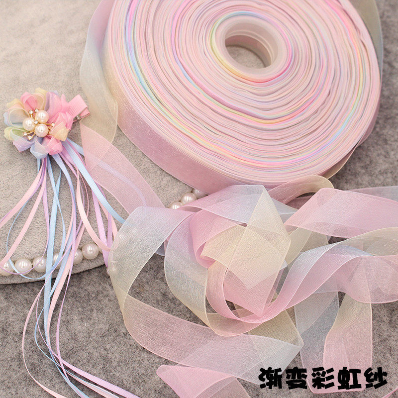 diy梦幻雪纱带汉服花瓣头饰发夹