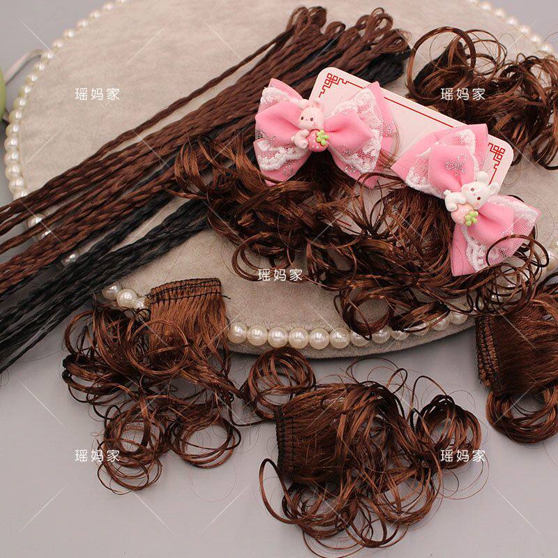 包邮儿童假发辫卷发辫新年小辫子蝴蝶结卷发假发手工diy