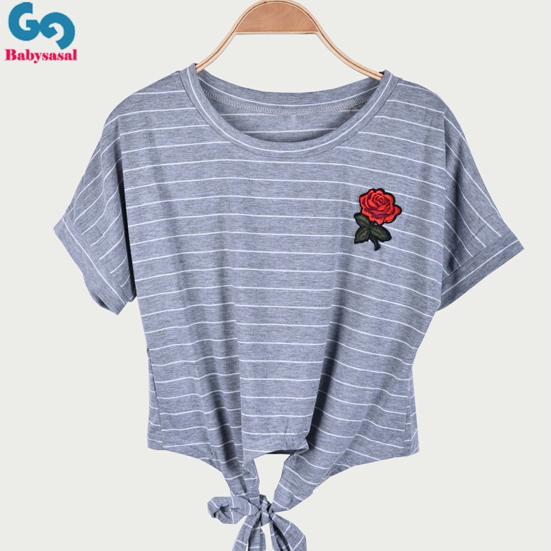 2018 summer women short tops girls rose embroidery shirt ¶Ì