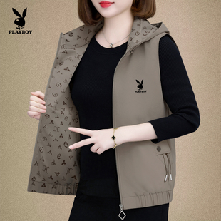 花花公子双面穿马甲女2025新款春秋时尚背心外穿宽松坎肩马夹外套