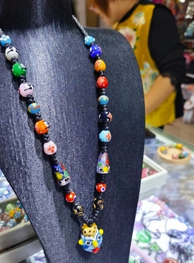 原创复古项链吊坠西藏族拍照配饰蜜蜡琉璃达摩星座达摩毛衣链手链