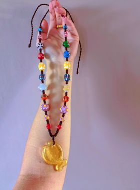 原创设计琉璃珠编织秋冬琉璃金鱼毛衣链