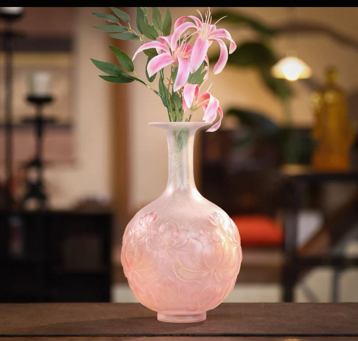 心缘堂琉璃十二花神花器七月荷花渐变粉花瓶茶室茶桌花艺摆件,居家布艺,茶席,淘宝优惠券,粉丝福利购,淘宝优惠卷