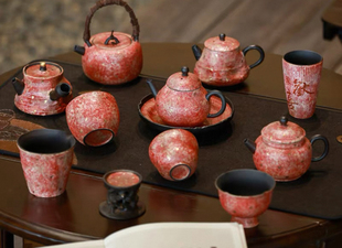 岩矿彩陶点金斑斓红茶壶侧把提梁壶茶杯单个复古家用茶具