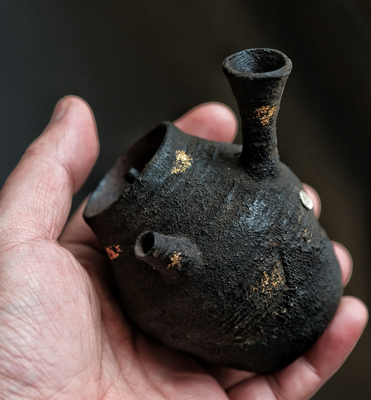 半斋银标系列 漆饰布纹点金侧把壶 泡茶壶120ml