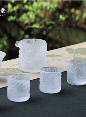 心缘堂行云流水套装冰白色盖碗+公杯18 9ml+ 5个杯子63ml