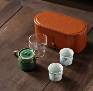 梵山堂钱纹松影琉璃竹节套组壶 x1公杯 x1小杯 x2盒子 x1