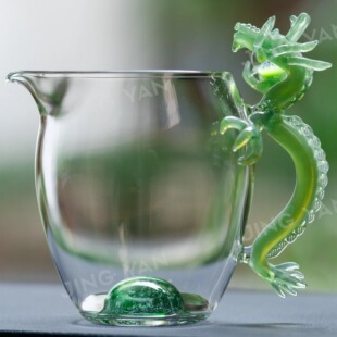 晶焱翡翠龙公道杯龙把手分茶器玻璃公道杯茶具高端品牌