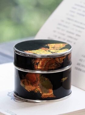 斑锡龙锡胎大漆天绵茶仓（彩金漆）高55 x直径65mm