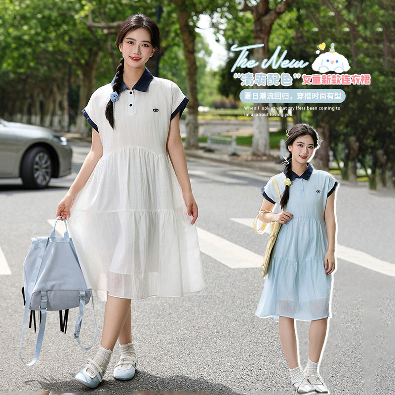 胖女童夏季薄款连衣裙加肥加大中大童大码宽松显瘦polo裙子学院风
