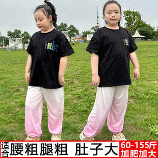 胖女童夏装加肥加大码宽松两件套胖童夏季短袖冰丝防蚊运动裤套装