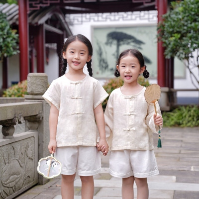 儿童武术服装苎麻中国风男女太极服棉麻少儿练功服演出春夏季长袖