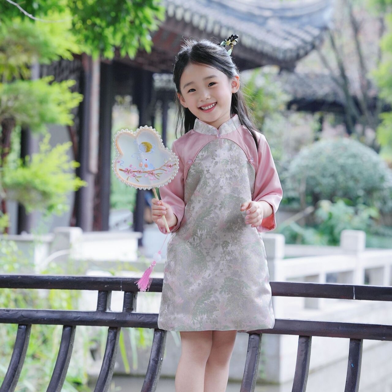 女童2026春季仿真丝旗袍民国复古春秋七分袖女宝宝古风周岁旗袍裙