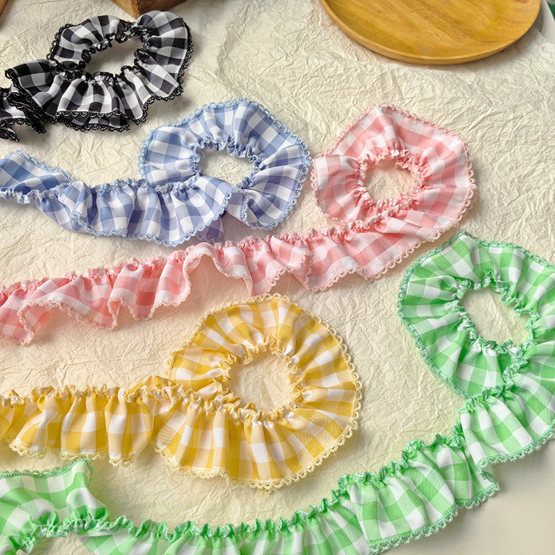 原创优质格子狗牙花边DIY 大肠圈发饰 玩具裙边 宠物围脖服装辅料