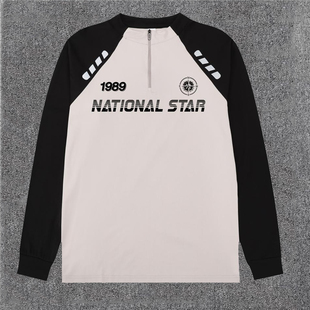 美式 T恤男N情侣潮牌训练服上衣 运动风篮球撞色拼接半拉链反光长袖