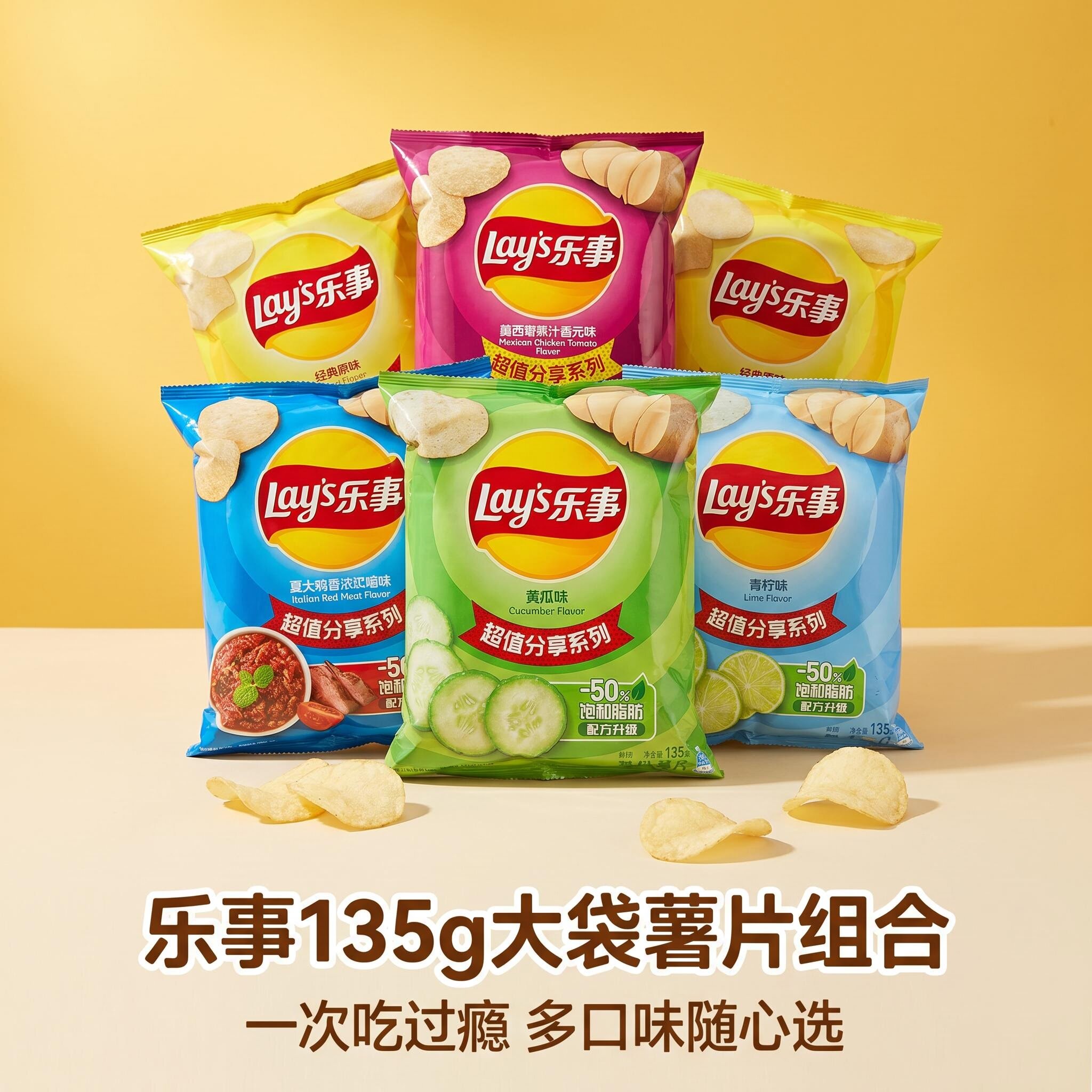 乐事薯片大包装135g黄瓜原味番茄青柠烧烤味膨化休闲零食
