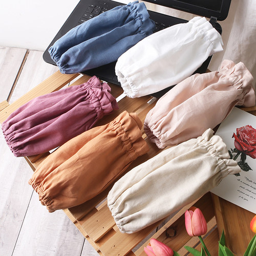 亚麻套袖女简约秋冬成人工作短款