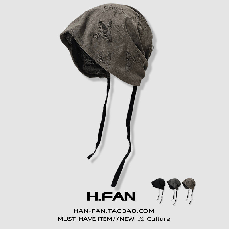 帽子女款春夏季大头围系带堆堆帽2025新款时尚百搭冷帽破洞包头帽