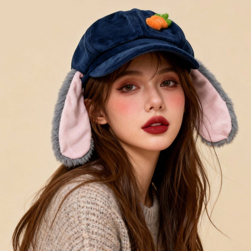 动物城周边cos可爱狐狸兔子警官贝雷帽子女春秋毛绒显脸小八角帽
