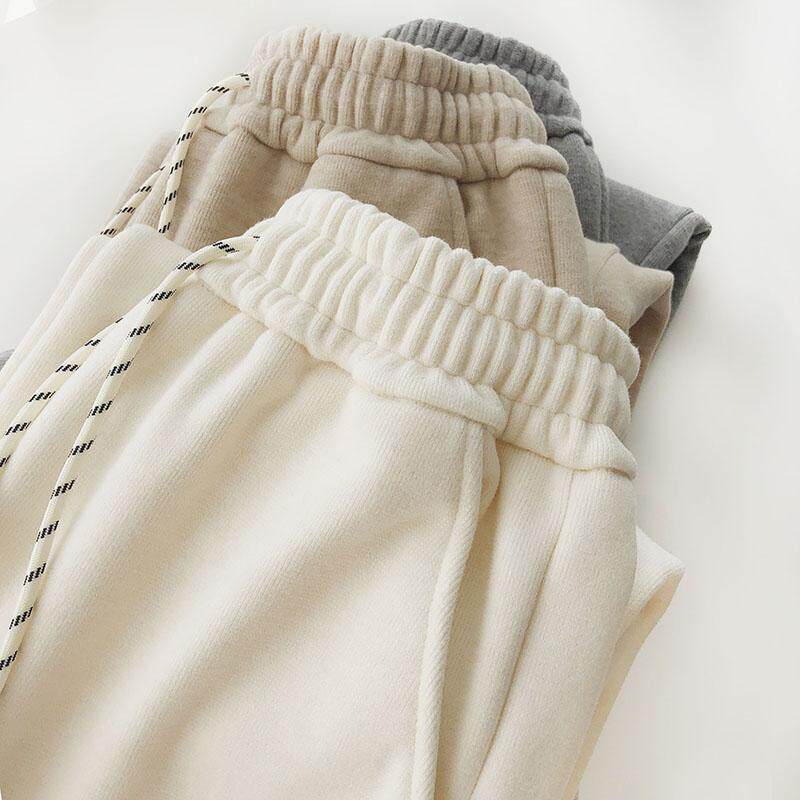 高腰加绒加厚小个子阔腿拖地裤女