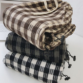 JU厚保暖格子裤 宽松显瘦加绒加厚束脚裤 女冬季 高腰直筒休闲阔腿裤