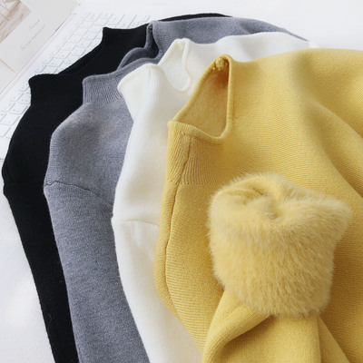 半高领加绒加厚针织打底衫女毛衣