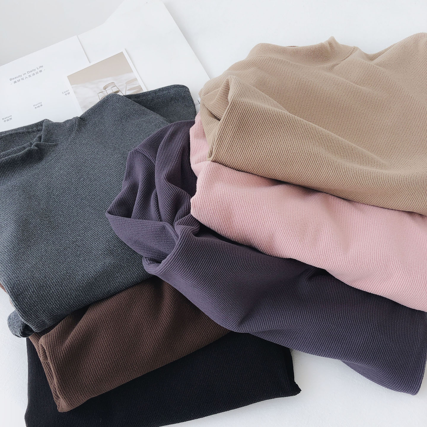 半高领加绒加厚长袖打底衫女t恤