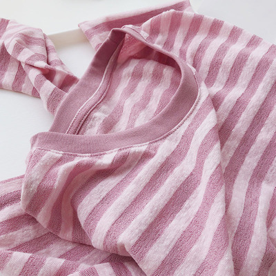 条纹短款长袖t恤女薄款针织衫夏