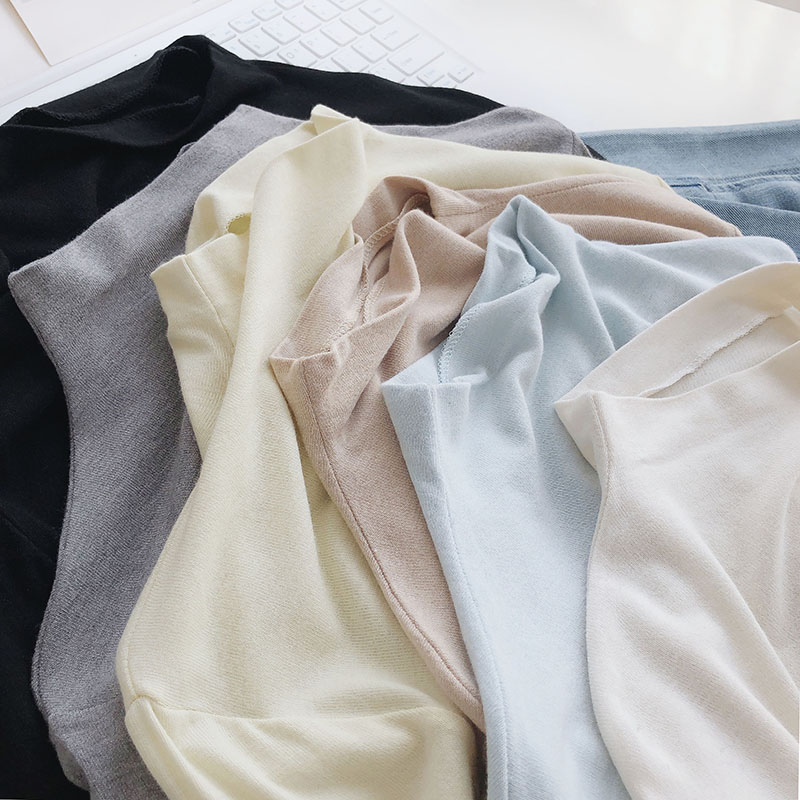 温柔米色半高领长袖T恤女打底衫