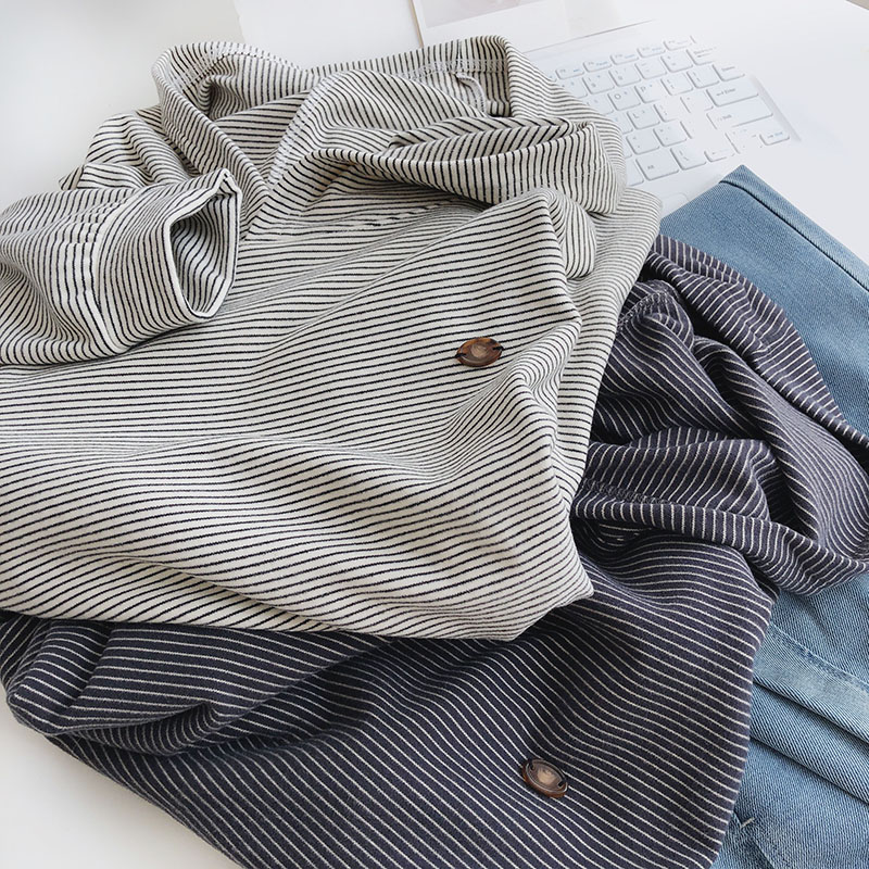 条纹磨毛厚实打底衫女秋冬T恤