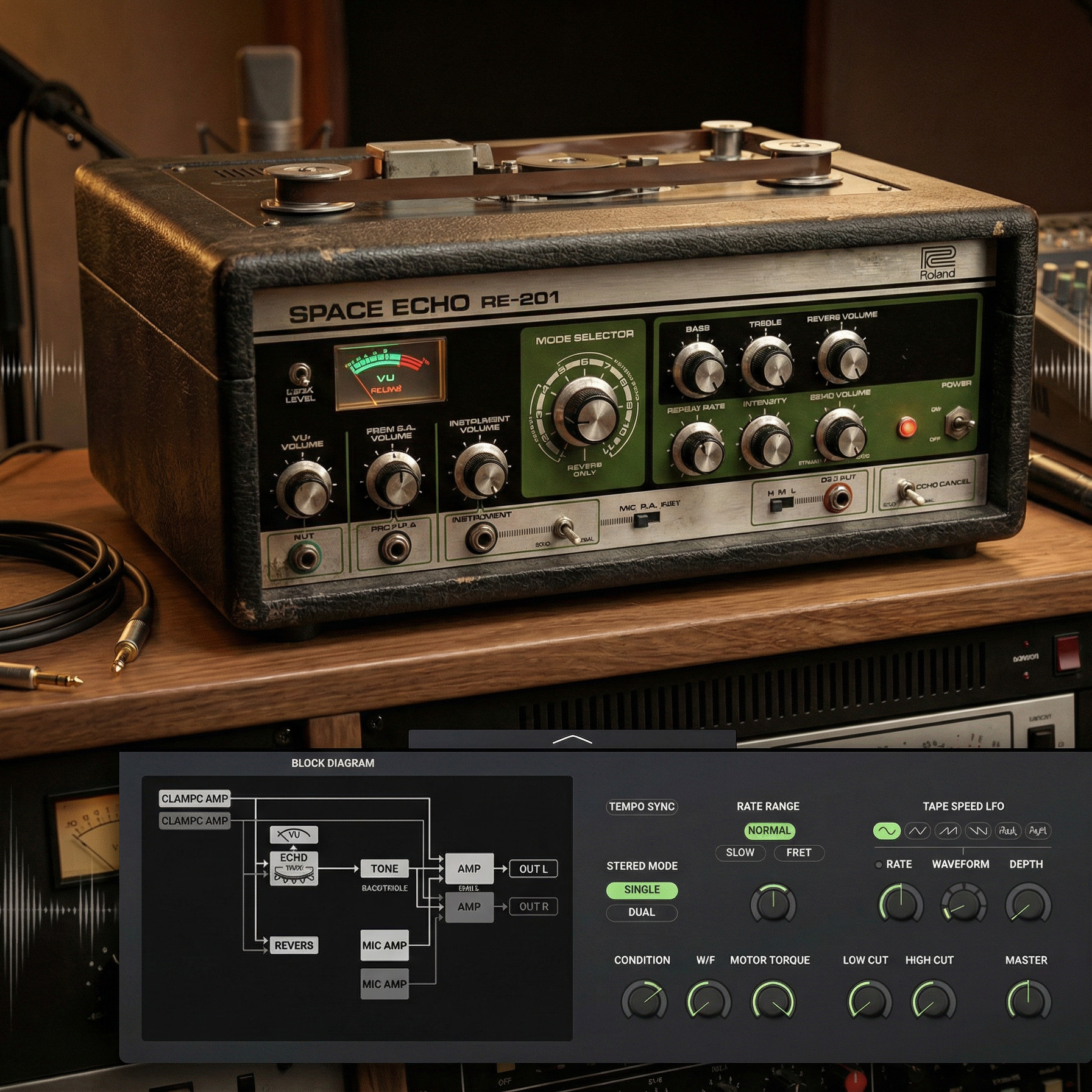 太空回声插件磁带延迟弹簧混响