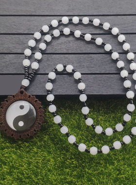 复古太极八卦时光宝石吊坠珠子毛衣链项链男女情侣款时尚配饰