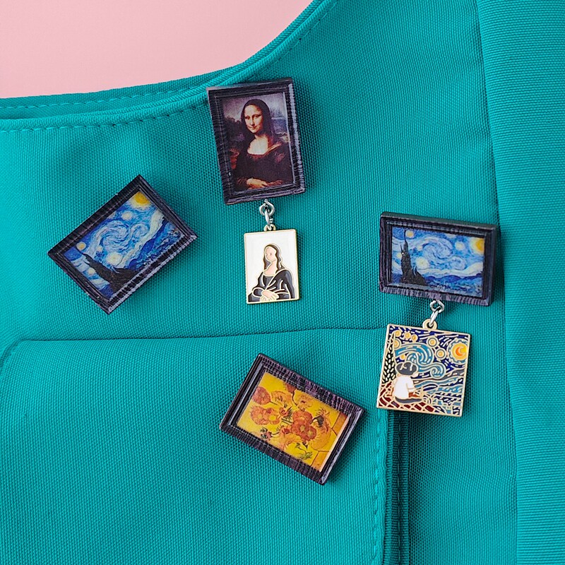 世界名画星空相框胸针梵高蒙娜丽莎艺术生美术生胸针衣服包包配饰