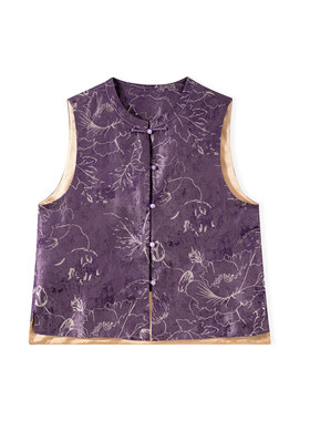 紫玉牡丹-YZ601035-1新中式桑蚕丝中国风复古时尚气质马甲女装