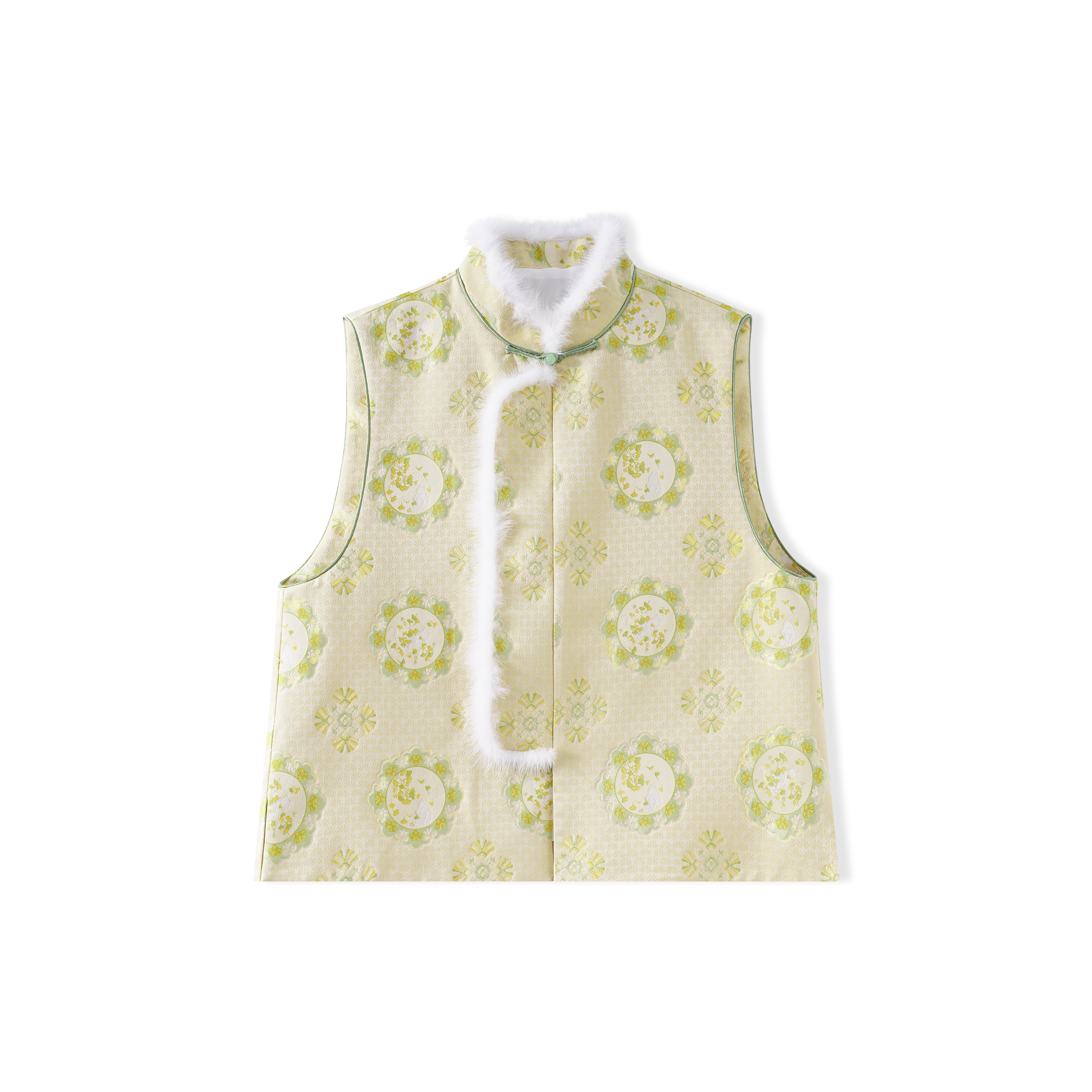 宝镜猫咪-新中式里外100桑蚕丝宋锦加棉马甲中国风女装YZ25181