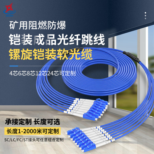 辉宏时代矿用防爆铠装阻燃单模成品光纤跳线fc/sc/lc接口4芯6芯8芯阻燃旋旋铠装野战矿用