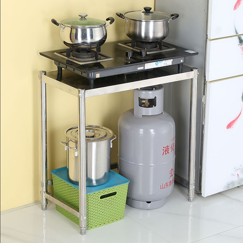 不锈钢单层置物架厨房煤气罐燃气灶台架加高一层微波炉烤箱可定制