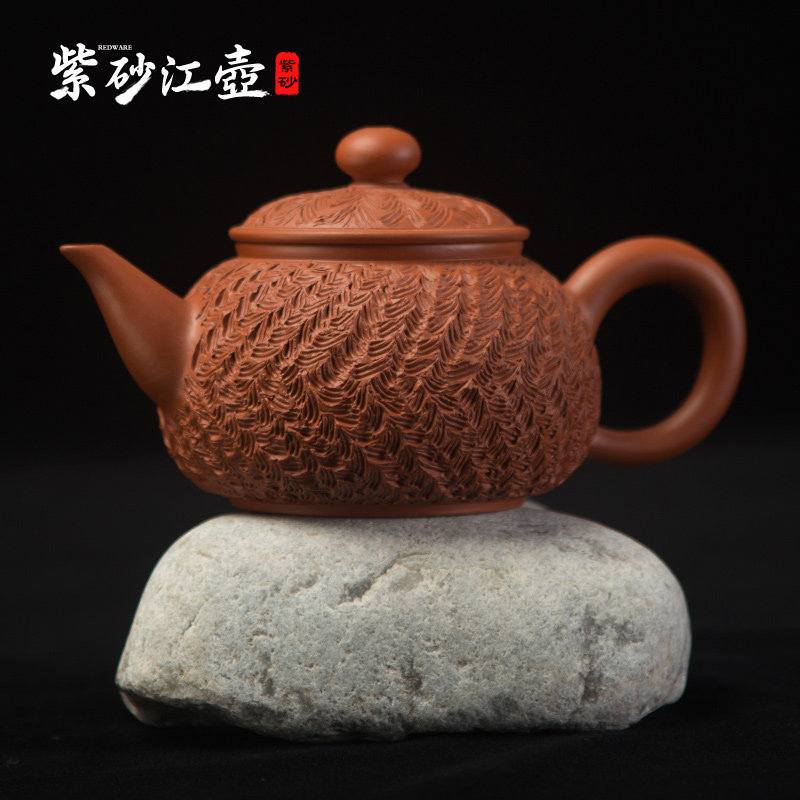 紫砂江壶名家全纯手工朱泥紫砂冰烟壶 宜兴原矿正品朱泥家用茶壶